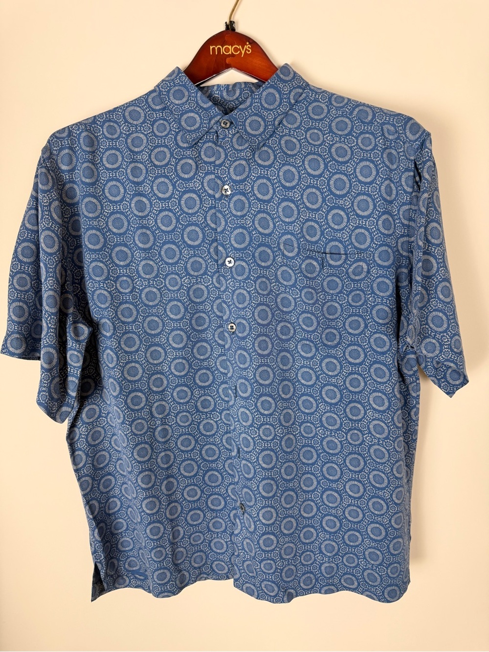 Tori Richard Honolulu Silk Lyocell Hawaiian Camp Shirt Blue Print Large L